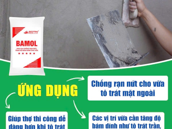 BAMOL - PHỤ GIA CHỐNG RẠN NỨT, TĂNG ĐỘ BÁM DÍNH CHO VỮA 500GR/TÚI