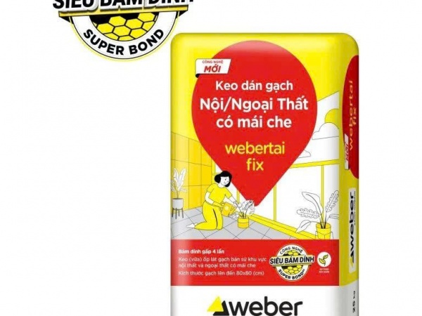 Keo dán gạch Webertai fix 25kg/Bao - Keo (vữa) dán gạch gốc xi măng chuyên dùng cho gạch ít hút nước kích thước vừa